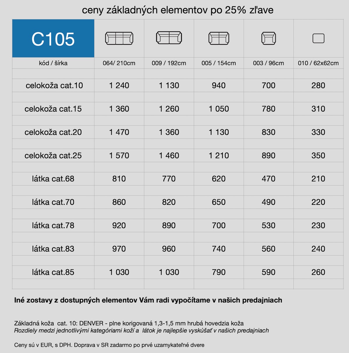 akciový cennik kompaktnej sedačky C105
