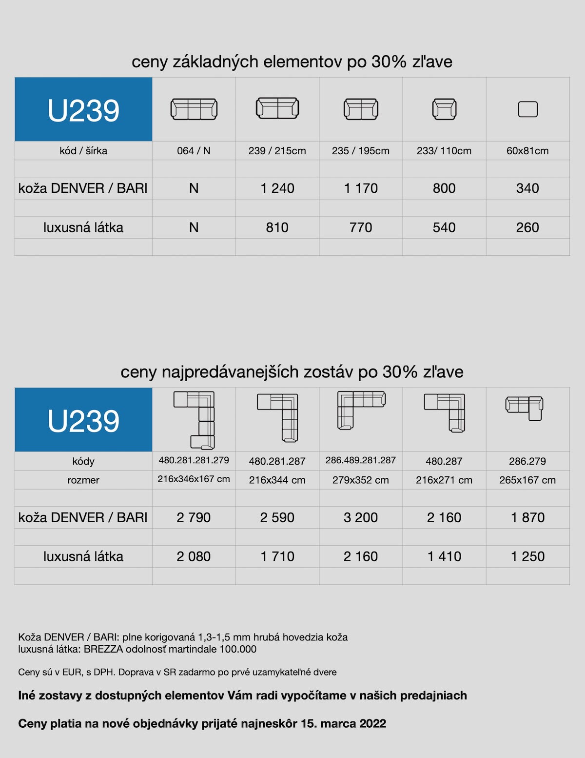 akciový ceník sedačky U239